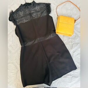 Maje Black short romper with Lace Detail
